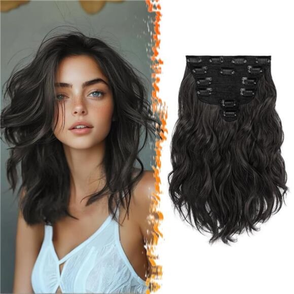 Accessories - Black Brown Clip in Hair Extensions - 12 Inch Wavy Clip in Hair